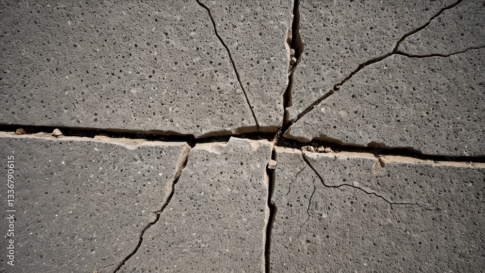 Obraz premium Cracked concrete surface showing wear; ideal for construction and repair themes.