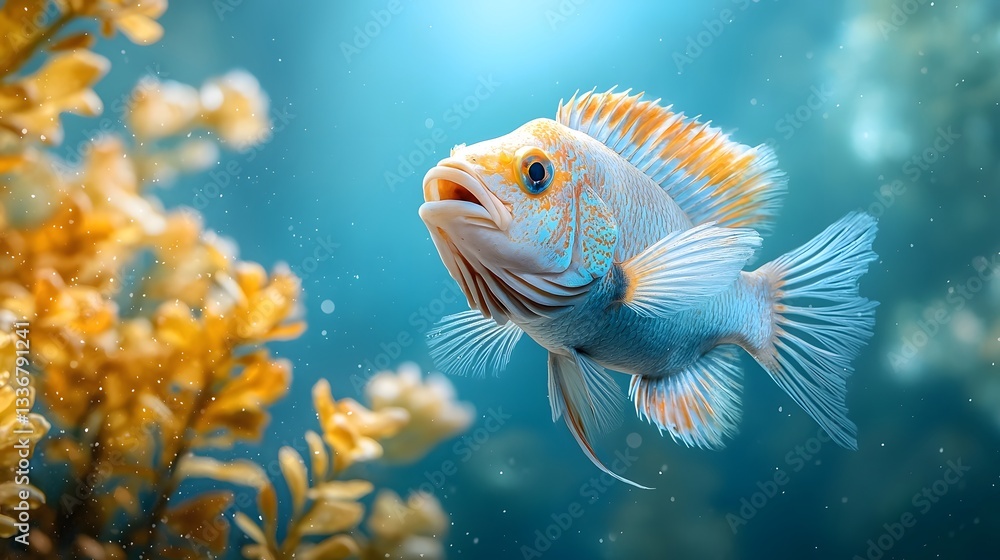 Captivating close up of a vibrant electric blue ram cichlid with striking color patterns swimming in a dimly lit freshwater aquarium perfect for nature and underwater photography Captivating close up of a vibrant electric blue ram cichlid with striking color patterns swimming in a dimly lit freshwater aquarium perfect for nature and underwater photography