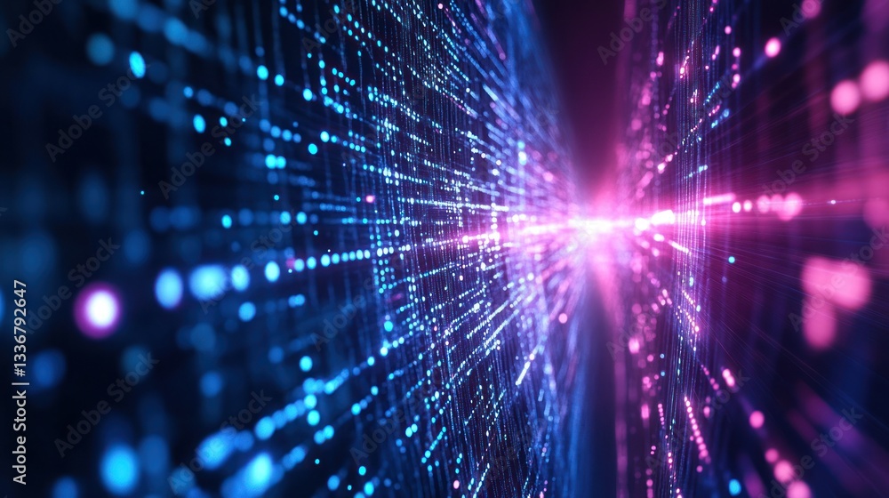 Naklejka premium Abstract Digital Tunnel: A Journey Through Cyberspace