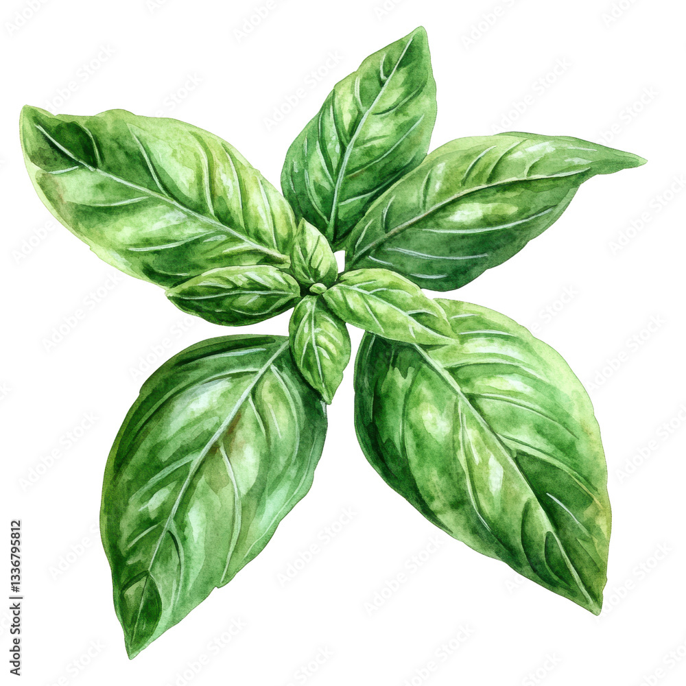 Fresh Basil Leaves Illustration with Transparent Background Fresh Basil Leaves Illustration with Transparent Background