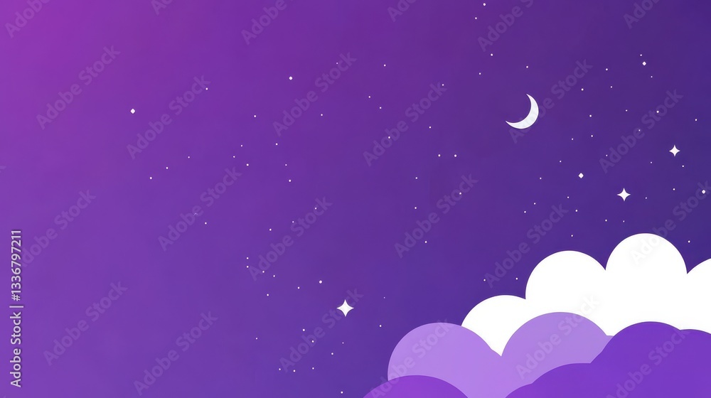 Fototapeta premium Purple Night Sky with Clouds and Stars - A Dreamy Nighttime Scene