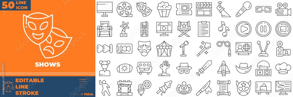 Naklejka premium Shows Line Editable Icons set