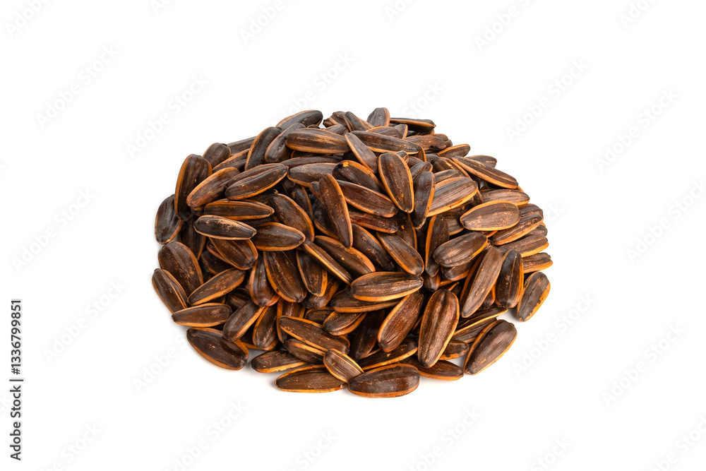 A pile of Dried sunflower seeds isolated on white background