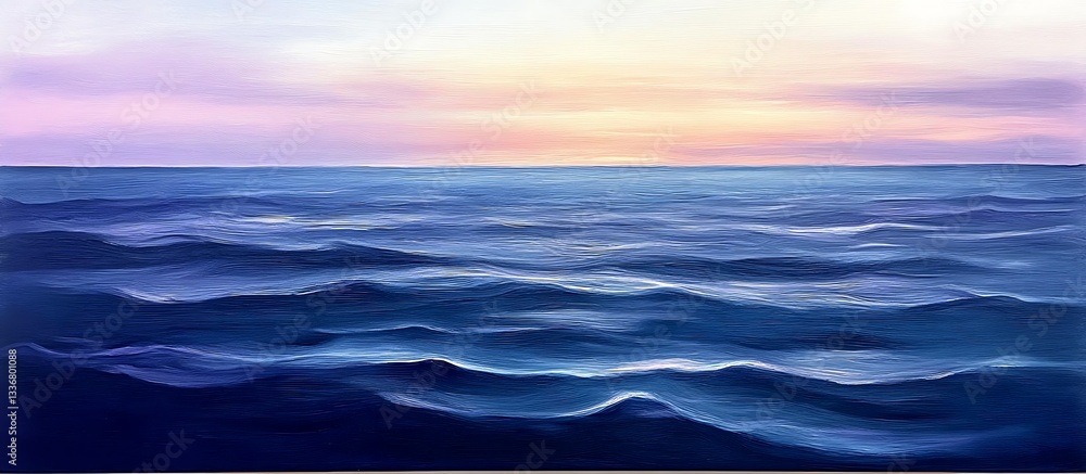 Ocean sunset, waves, tranquil seascape