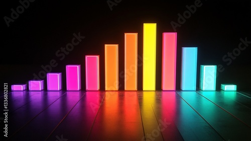 Free Download Neon Rainbow Bar Graph on Reflective Floor:  Vibrant Data Visualization - GFXLoad