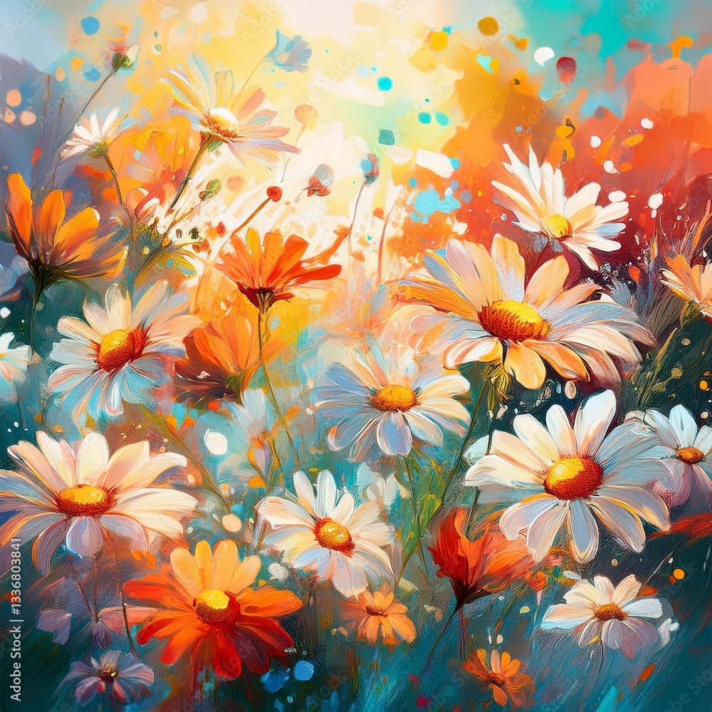 Obraz premium beautiful colorful daisy floral background, seamless pattern made of meadow field flowers background