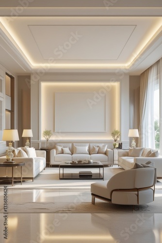 Luxury Living Room with Square Frame on Wall