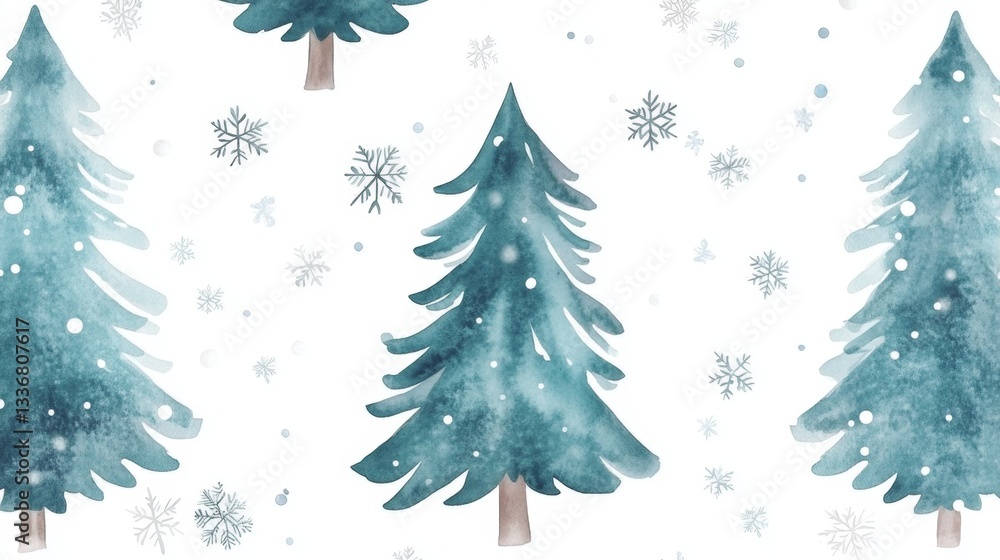 Fototapeta premium Whimsical watercolor pine trees enchanted forest digital art dreamy environment aerial view surreal imagery