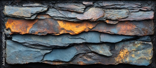 Obraz na płótnie Layered stone texture, dark hues, earth tones w salonie