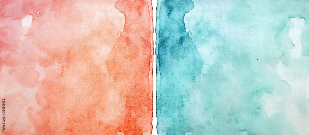 Abstract watercolor, peach and teal blend