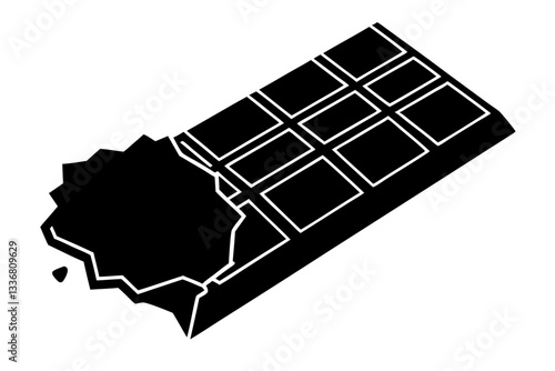 Chocolate bar with a broken piece silhouette vector.