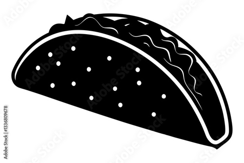 Taco with fillings overflowing silhouette vector.