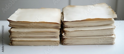 Obraz na płótnie Stacked aged books on white surface w salonie