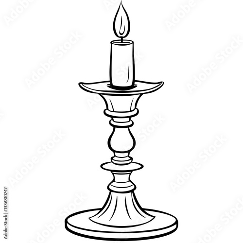 a candlestick with a candle that has been lit vector illustration