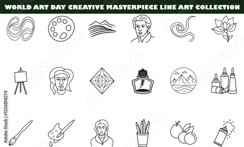 World Art Day Creative Masterpiece Line Art Collection Icons
