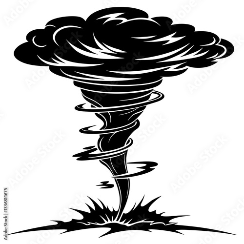 a powerful illustration of a dark tornado with a swirling vortex, representing the destructive forces of nature