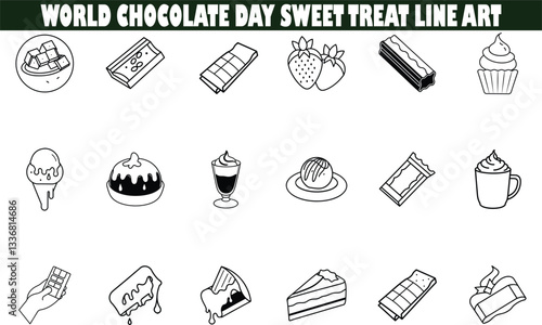 World Chocolate Day Sweet Treats Line Art Icons Collection