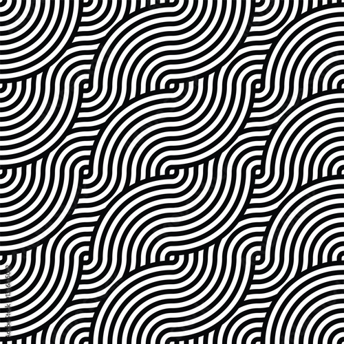 Wallpaper Mural Seamless braided monochrome wavy pattern. Vector geometric abstract background. Modern linear texture. Torontodigital.ca