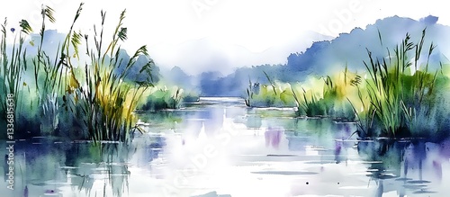 Obraz na płótnie Serene river scene, tranquil landscape w salonie