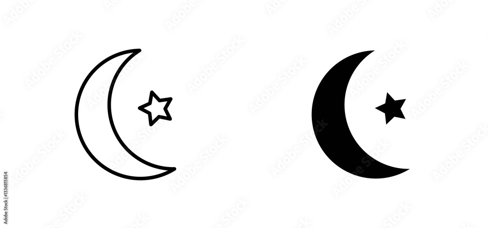 Star and crescent icons set for apps and web ui designs. simple isolated graphics. Star and crescent icons set for apps and web ui designs. simple isolated graphics.