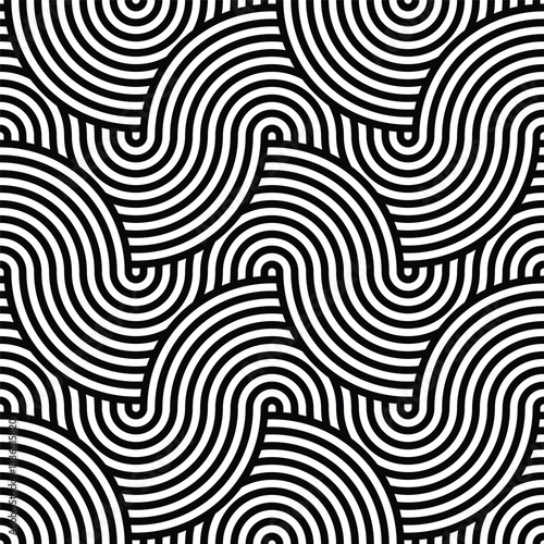 Seamless braided monochrome wavy pattern. Vector geometric abstract background. Modern linear texture.