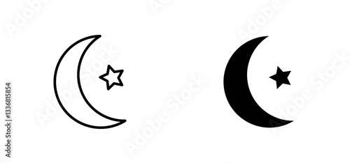 Star and crescent icons set for apps and web ui designs. simple isolated graphics.