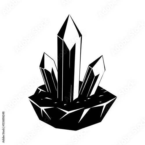 black crystal, a unique and abstract image. Its geometric shape and smooth surface shine in the light. vector illustration
