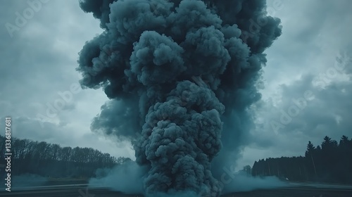 Obraz na płótnie Dark smoke plume, outdoor, cloudy sky w salonie
