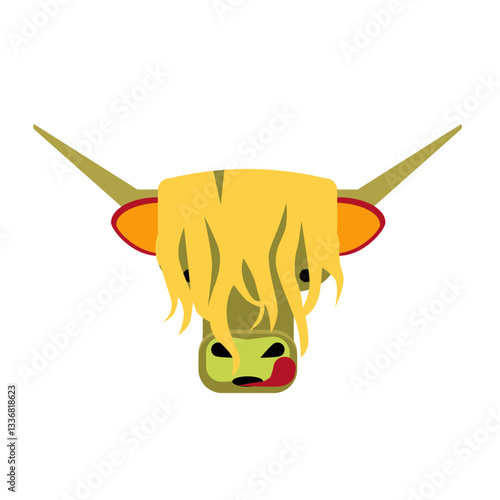 Highland cow with horns Mid Century Modern