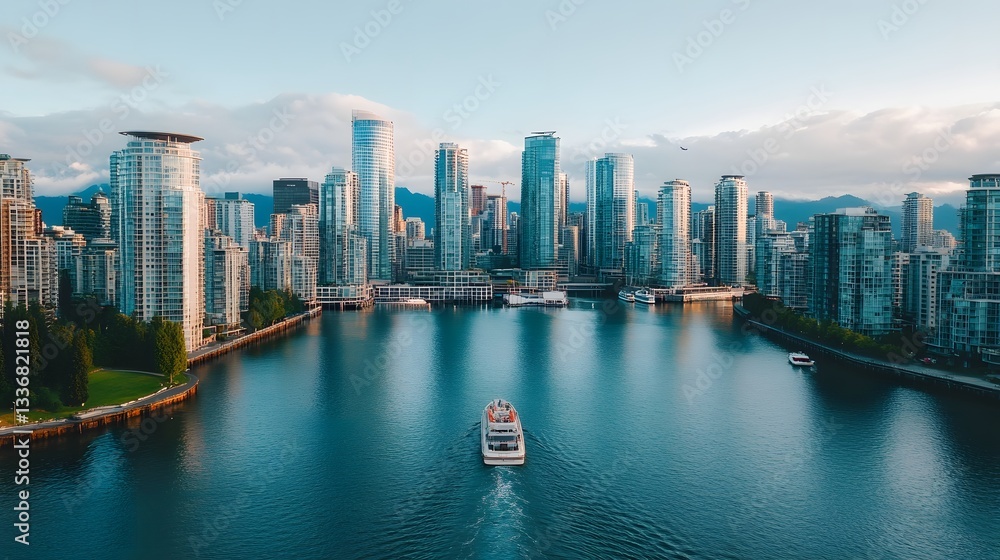 Obraz premium Vibrant Skyline with Iconic Modern Architecture and Diverse Transportation