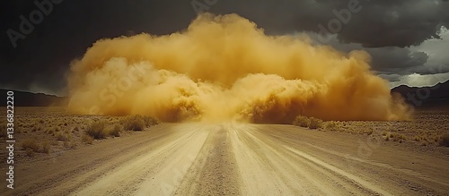 Obraz na płótnie Desert road engulfed by dust storm w salonie