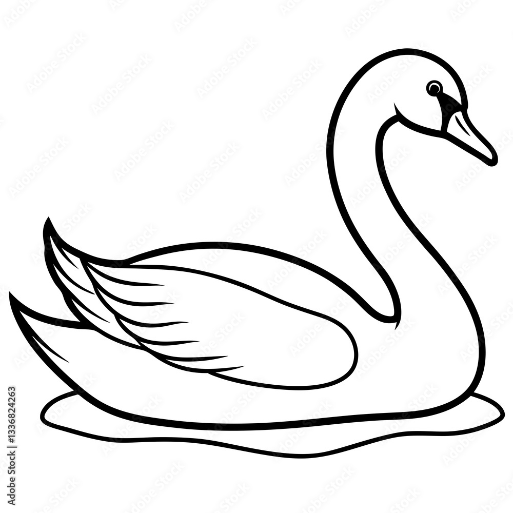 Serene Swan In Gentle Motion Against White Space With Copy Space