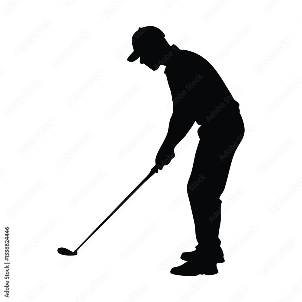 Silhouette of a Golfer: A stark silhouette captures a golfer mid-swing, the athlete focused and poised, showcasing the grace and precision required in the sport, against a clean backdrop. Silhouette of a Golfer: A stark silhouette captures a golfer mid-swing, the athlete focused and poised, showcasing the grace and precision required in the sport, against a clean backdrop.