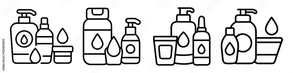 Fototapeta premium self care essentials lotions oils icon, self care essentials lotions oils line art - simple line art of self care essentials lotions oils, perfect for self care essentials lotions oils logos and icons