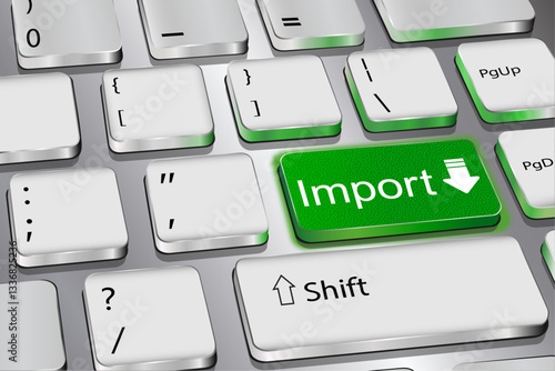 Import: the inscription on the keyboard button. Green color. Vector graphics.