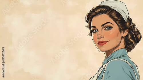 Smiling housemaid woman with cleaning supplies, representing home cleaning, domestic work, and sanitation services, ideal for housekeeping advertisements, comic book style