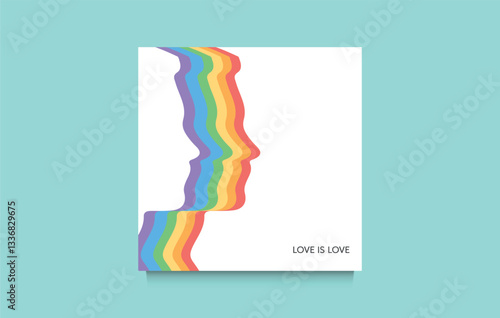 LGBT Pride Banner with Rainbow Faces. Love is Love Minimalist Poster. Post for social networks.