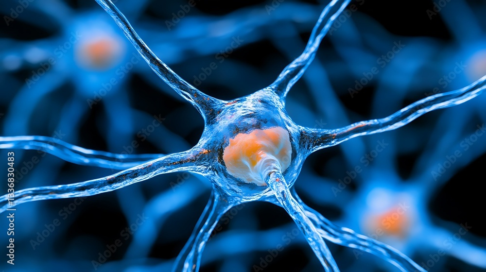 Neuron network, microscopic view, cellular structure