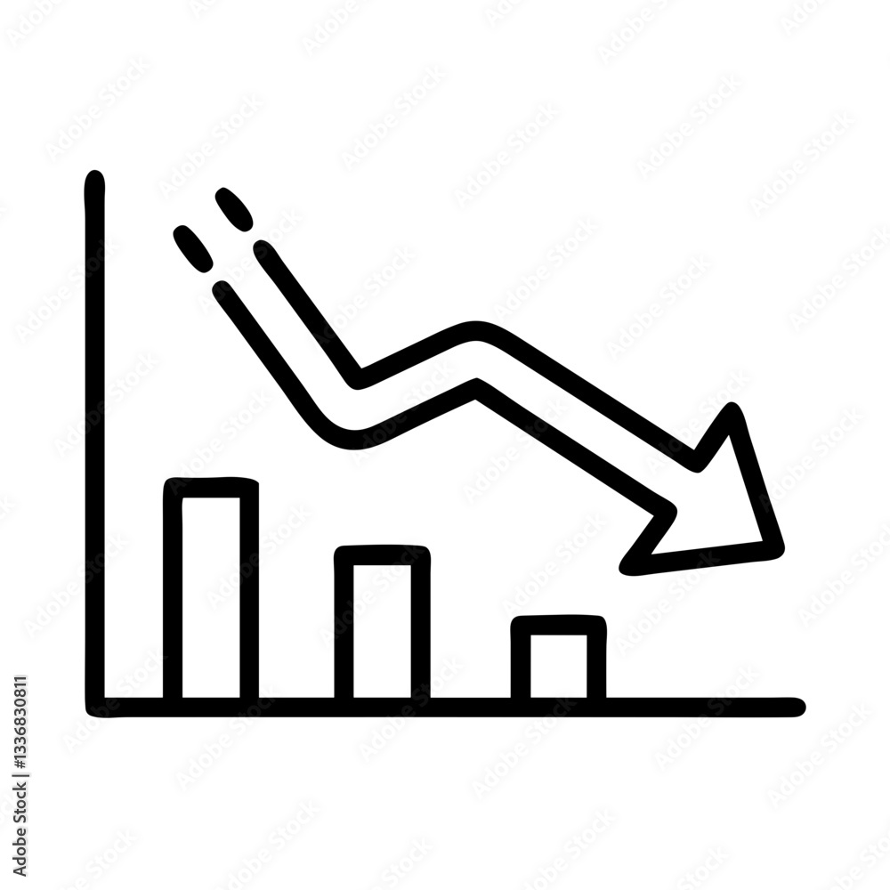 Declining graph with downward trend and bars Declining graph with downward trend and bars