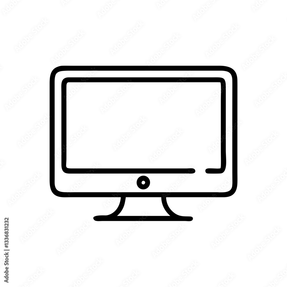 Line art computer monitor icon on white background Line art computer monitor icon on white background