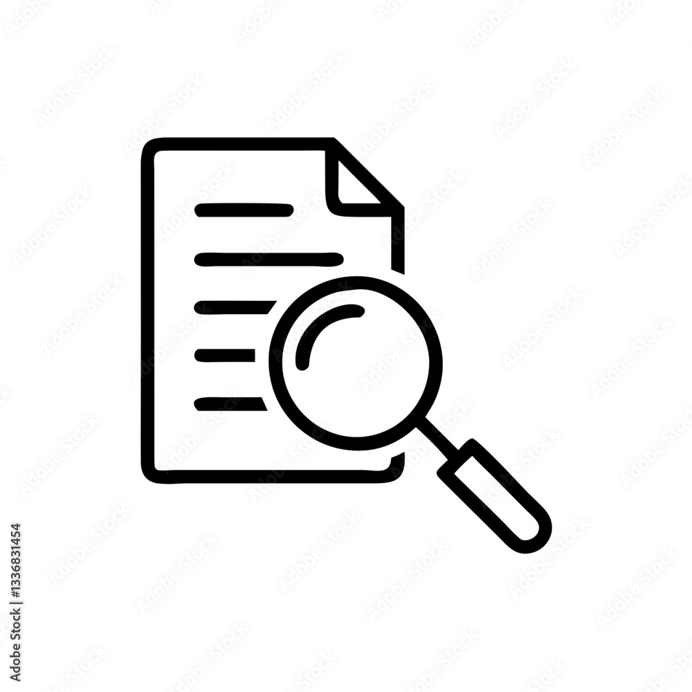 Document with magnifying glass on white background Document with magnifying glass on white background