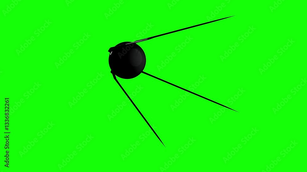 A 3d model of space satellite, futuristic sputnik model animation render floating and spinning, isolated on chroma key green screen background. A 3d model of space satellite, futuristic sputnik model animation render floating and spinning, isolated on chroma key green screen background.