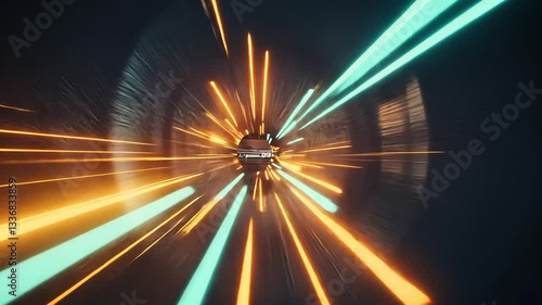 Hyperspace Jump: Abstract Light Streaks Through Tunnel Visual, warp speed concept