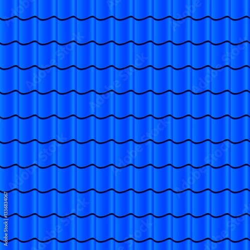 Seamless background of blue metal roof. Roof tiles vector graphics.