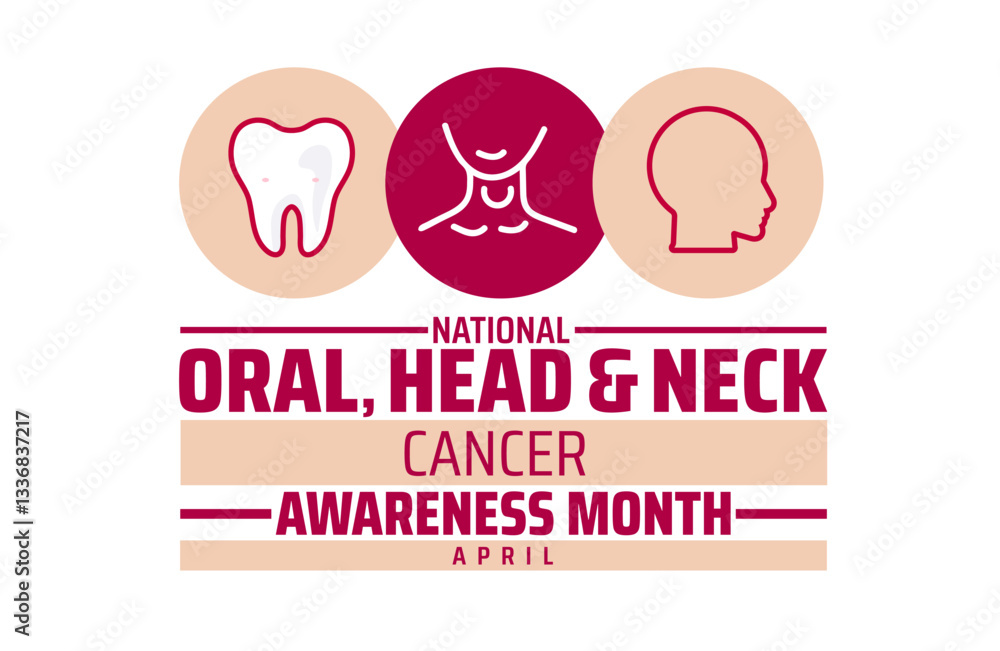 Fototapeta premium National Oral, Head, and Neck Cancer Awareness Month background banner or poster design template. observed every year in April. Holiday concept. Use to any Template, card, poster, placard, template.