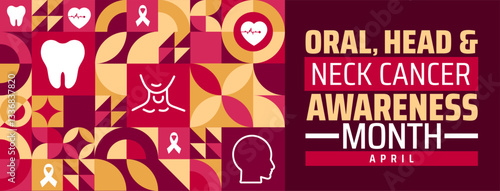 National Oral, Head, and Neck Cancer Awareness Month geometric shape pattern  background banner or poster design template. observed every year in  April. Holiday concept. Use to any Template, card.
