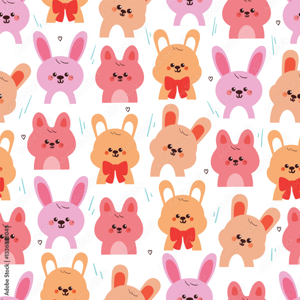 Obraz premium seamless pattern cute cartoon bunny with smile pose. cute animal drawing for wallpaper, pattern, background