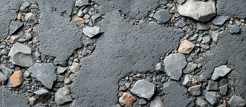 Cracked asphalt, stones, ground texture