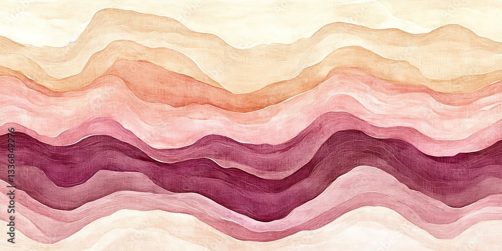 Abstract watercolor landscape, wavy hills, pastel hues