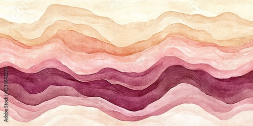 Abstract watercolor landscape, wavy hills, pastel hues